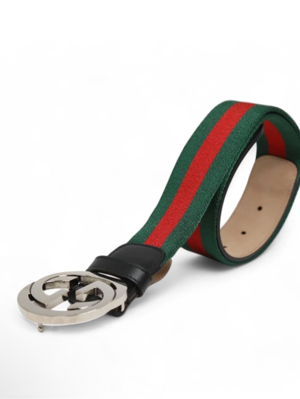 Gucci 411924 H917N Belt Black
Leather / Fabric with Polished Silver Buckle
